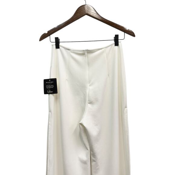 Lulus High Waist Stretch Crepe Side Slits Wide Leg Pants White size Small NWOT - Picture 3 of 8
